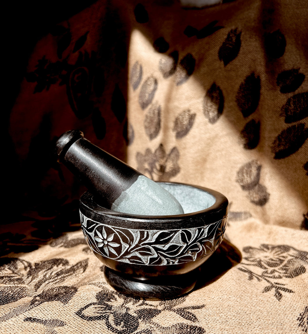 Floral Carved Mortar + Pestle